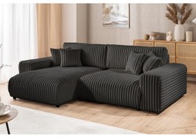 Ciemnoszary sztruksowy rozkładany narożnik ze schowkiem (lewostronny) Sarina – Ropez