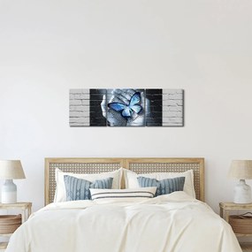 Obraz - Motyl na ścianie (z zegarem) (90x30 cm)