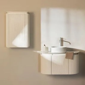 Zestaw Mebli Łazienkowych Z Drewna Carsone Biała & Biała & Redondo Cerámica Blanco Rayas Ø36 Cm Sinqua - Sklum
