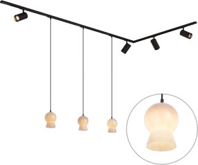 Nowoczesny system szynowy czarny z 4 reflektorami i 3 białymi lampami wiszącymi 1-fazowy - Iconic Bell Jeana Luxe