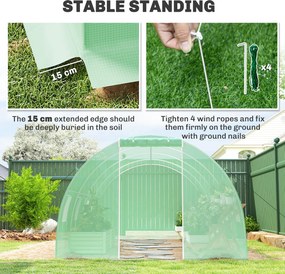 Outsunny Szklarnia Foliowa z 8 Oknami z Siatką przeciw Owadom Solidna Folia Stelaż Stalowy 6x3x2m Zielony | Aosom PL