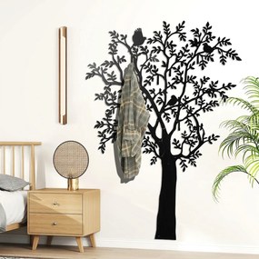 HOMCOM Wieszak ścienny, Montowany na ścianie haczyk na ubrania, Design drzewa z ptakami, Czarny
