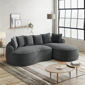 3-osobowa sofa narożna z poduszkami oparciowymi i głębokim siedziskiem, szenil, szara, narożnik lewostronny, 252x164x67 cm
