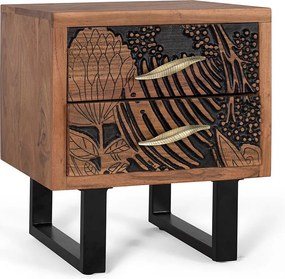 Table de chevet bois d'acacia et metal