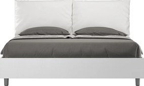 Łóżko podwójne z pojemnikiem, podnoszone, 160x190 cm, drewno jesionowe białe, poduszki z białej skóry ekologicznej, Egos Antea