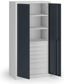 Szafa warsztatowa na narzędzia KOVOS, 3 półki, 7 szuflad, perforowana, 950 x 600 x 1950 mm, grafitowy