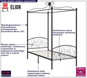 Czarne łóżko z baldachimem z metalu 90x200 cm N7-T51