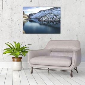 Obraz na szkle - zimowy krajobraz z jeziorem (70x50 cm)
