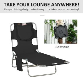 Outsunny Leżak ogrodowy, fotel leżak z wyściełanym otworem na twarz, leżanka masująca do użytku zewnętrznego, kieszeń boczna, tkanina, metal, czarny | Aosom PL