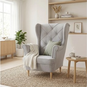 Fotel uszak YORK – elegancki fotel wypoczynkowy w tkaninie MONOLITH 84 jasno szarej