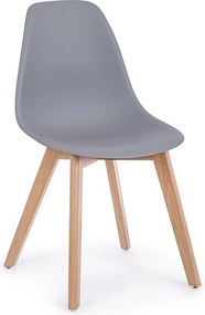 Zestaw 4 szarych krzeseł z polipropylenu z drewnianymi nogami - SYSTEM