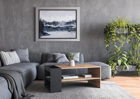 Prostokątna ława z dodatkowymi półkami dąb artisan/czarny 100/55/42 MURCIA