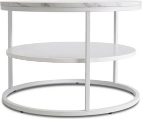Stolik Kawowy z Półką BEST 70 cm Biały Marmur/Biały Nowoczesny