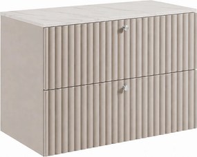 Szafka łazienkowa wisząca z blatem 80, kaszmir + blat z efektem marmuru Bianco, uchwyty w trzech kolorach, 80 x 44,4 x 58,6 cm