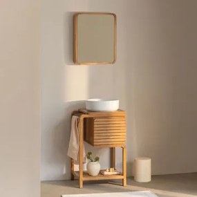 Zestaw Mebli Łazienkowych Z Drewna Tekowego Bradley Okrągły Ceramiczny Biały Ø40 Cm Lenka & Bez Kranu & ↔︎ 50 Cm & Prostokątny Z Zaokrąg - Sklum
