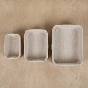 Zestaw 3 koszyków bambusowych z wkładem materiałowym, 30 x 20 x 13 cm