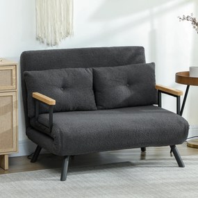 HOMCOM Sofa rozkładana 2-osobowa z funkcją spania, w zestawie 2 poduszki, wygląd Sherpa, naturalny + ciemnoszary + czarny | Aosom PL