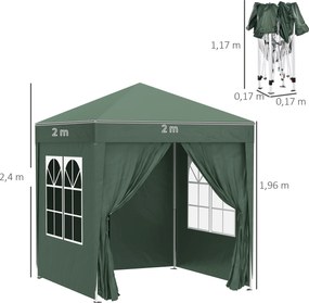 Outsunny Pawilon Składany 2x2m - 4 Ściany, 2 Okna, Stal, Ciemnozielony - Mobilny Cień na Działce