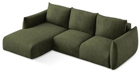 Zielony rozkładany narożnik z tkaniny szenilowej (lewostronny/z szezlongiem) Leila – Makamii