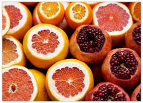 Obraz na szkle pomarańczy i granatów (70x50 cm)