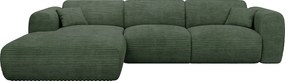 Kanapa narożna duża lewostronna rozkładana typu express z zielonego sztruksu - Materac 13 cm memory foam POGNI