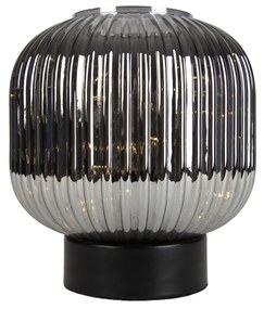 Lampa stołowa Art Deco czarna z przydymionym szkłem ze sznurem świetlnym E27 - Karel ArtDeco Oswietlenie wewnetrzne