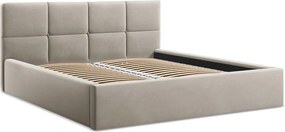 Szarobrązowe aksamitne tapicerowane łóżko dwuosobowe ze schowkiem ze stelażem 140x200 cm Hiko – Makamii