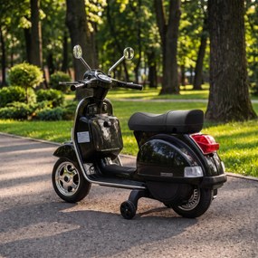 AIYAPLAY Elektryczny motocykl dziecięcy Vespa PX150 12V z akumulatorem litowym 35W 2 silniki 25° ograniczenie skrętu dla dzieci 3-6 lat | Aosom PL