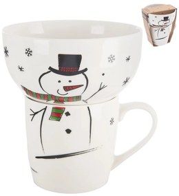 Biały porcelanowy zestaw kubka i miski ze świątecznym motywem 2 szt. 350 ml – Orion
