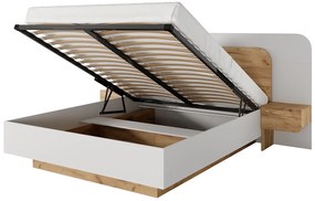 Łóżko ze skrzynią i szafkami nocnymi 160 x 200 cm - Z oświetleniem LED - Naturalny i biały - DESADO