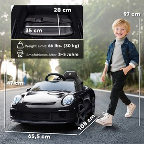 AIYAPLAY Elektryczny samochód dla dzieci 12V z pilotem, muzyką i pasem bezpieczeństwa — czarny