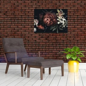 Obraz na szkle - Ciemne kwiaty (70x50 cm)
