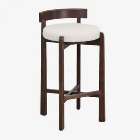 Zestaw 2 Wysokich Stołków Z Drewna Dębowego I Tapicerki Manila Ciemne Drewno & ↑75 Cm & Bukla Biała - Sklum