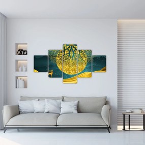 Obraz - Abstrakcja, złoty krajobraz (125x70 cm)