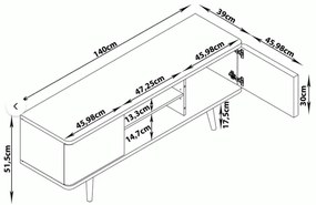 Biała szafka pod TV w dekorze dębu 140x52 cm Alana – Støraa