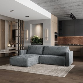Masseno Narożnik TURIN z funkcją spania i pojemnikiem na pościel Narozniki L, Rozkładana sofa - Szary, MONOLITH 85