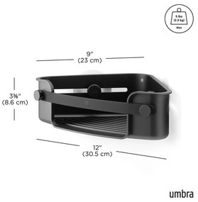 Czarna plastikowa narożna półka łazienkowa bez wiercenia Flex Adhesive – Umbra