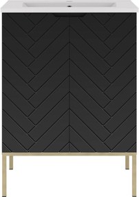 Szafka z umywalką wpuszczaną Aspen 09, czarny/złoty, 60 cm - zestaw 3