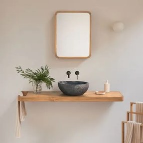 Zestaw Mebli Łazienkowych 130x45 Cm Wiszący Z Drewna Tekowego Neill Drewno Tekowe & Nieregularna Z Czarnego - Sklum