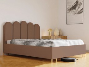 Łóżko tapicerowane MALAGA z wezgłowiem, tkanina MONOLITH, pojemnik, siłownik gazowy, wys. 39 cm, 120×200 cm, jasnobrązowe