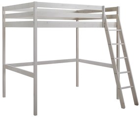 Łóżko antresola GEDEON - 140 × 190 cm - Lite drewno sosnowe - Bielone + materac