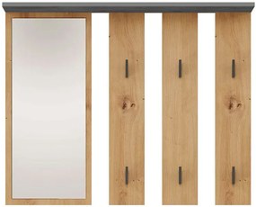 Wieszak ścienny z półką i lustrem antracyt + dąb artisan F8-A70