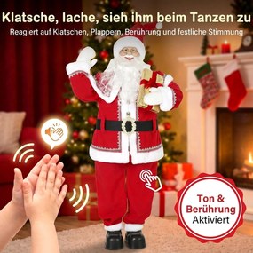 HOMCOM Życiowej wielkości śpiewający Mikołaj 150 cm, animowana figurka muzyczna z obracającą się głową, machającą dłonią i prezentem | Aosom PL