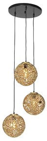 Lampa wisząca w stylu art deco złota okrągła 3-światłowa - Maro ArtDeco Oswietlenie wewnetrzne