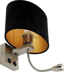 Lampa ścienna ze stali z owalnym aksamitnym abażurem, czarna, 25 cm - Brescia Combi