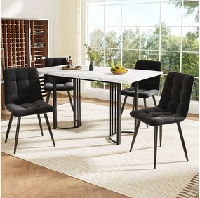 Zestaw stół rozkładany + 4 krzesła welurowe - 140/179,5 x 80 x 75,5 cm - MDF + nogi metalowe - biały + czarny