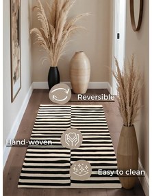 Czarno-biały wełniany chodnik dwustronny tkany ręcznie 80x200 cm Donna – Hanse Home