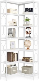 Narożny regał na książki, 7-poziomowy regał industrialny, półki narożne z drewna i metalu, wolnostojący regał ekspozycyjny do salonu