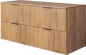 Szafka łazienkowa ryflowana FLOW 120 cm dąb craft złoty z blatem