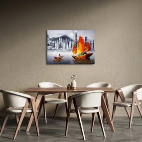 Obraz - Victoria Harbor, Hongkong, czarno-biały obraz olejny (70x50 cm)